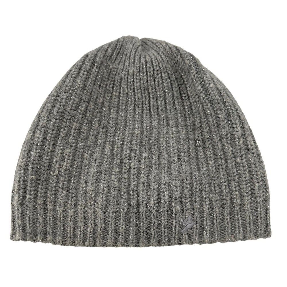 Aerie Beanie Womens Winter Hat Gray Silver Threading One Size Wool Blend Warm
